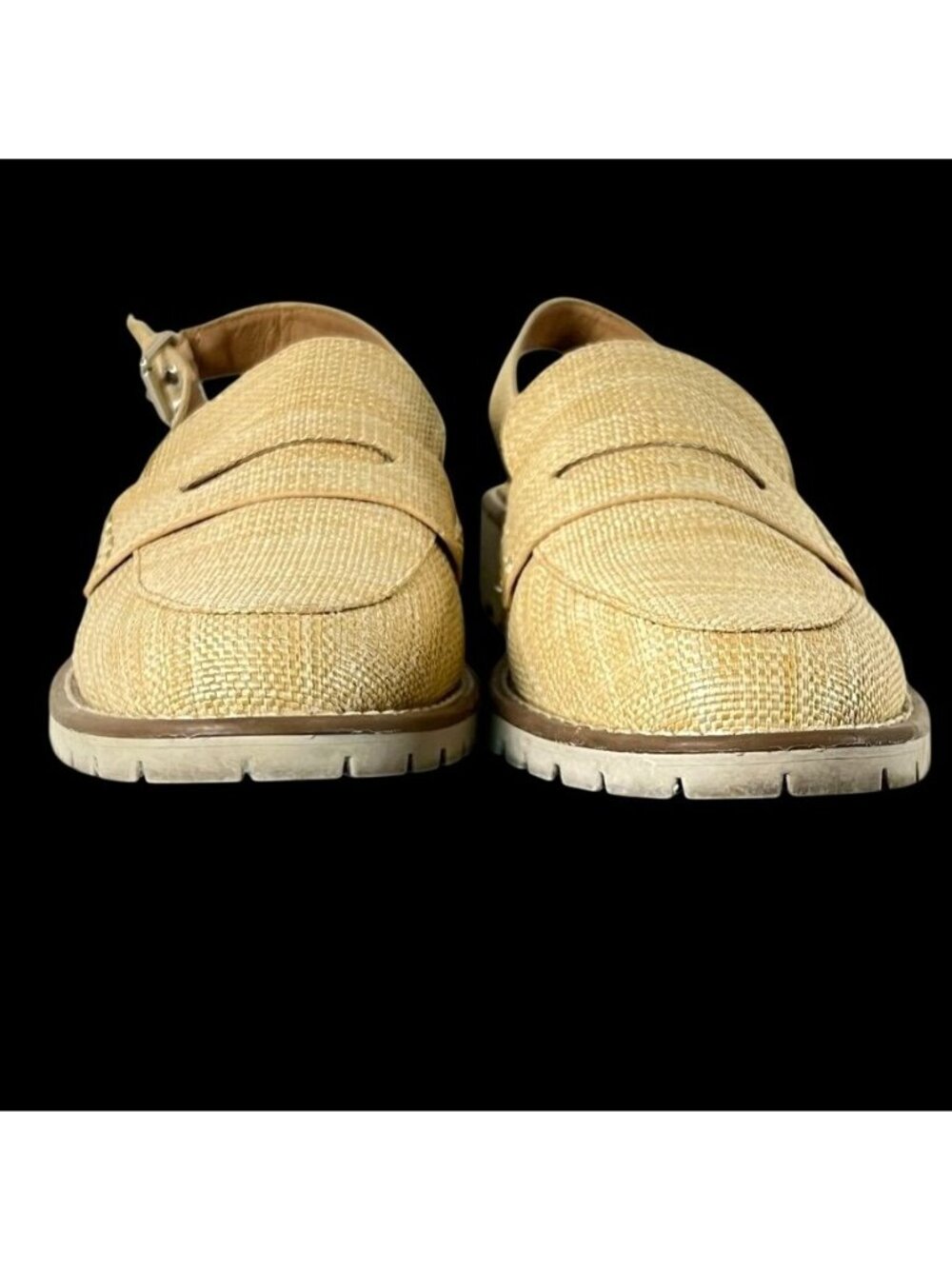 Dolce Vita Hard Natural Raffia Platform Loafers Slingback Woven Shoes 9 Preppy - Picture 7 of 12